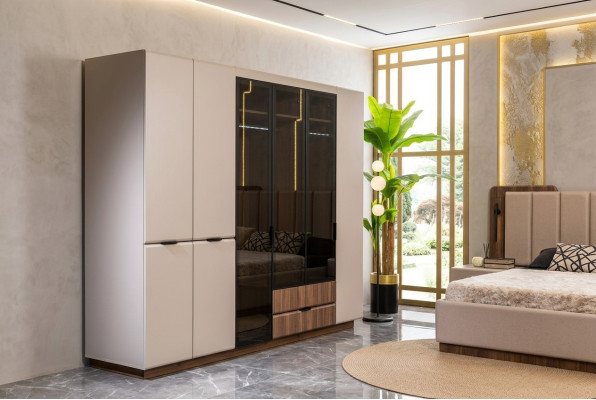 Kledingkast Houten kast Beige Slaapkamerkast Kast Modern