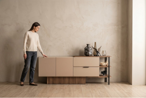 Dressoir Houten kast Dressoir Kast Hout Beige Modern