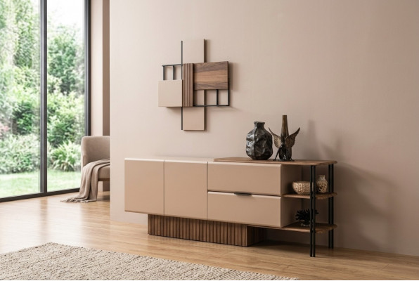 Dressoir Houten kast Dressoir Kast Hout Beige Modern