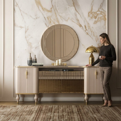 Luxe woonkamerset Moderne dressoir Glas Spiegel Hout Dressoir