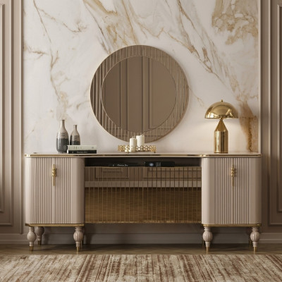 Luxe woonkamerset Moderne dressoir Glas Spiegel Hout Dressoir