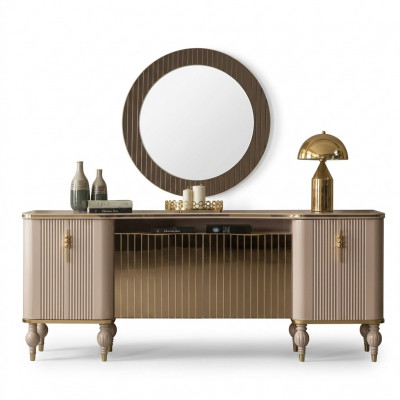Luxe woonkamerset Moderne dressoir Glas Spiegel Hout Dressoir