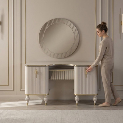 Beige make-uptafel ontwerper kaptafel kaptafel cosmetische tafel console spiegel