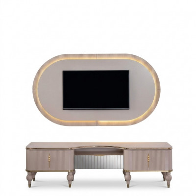 Moderne beige woonkamerset ontwerper RTV-lowboard muurpaneel 2-delige set