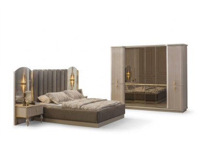 Luxe slaapkamer, designer tweepersoonsbed, kledingkast, nachtkastjes