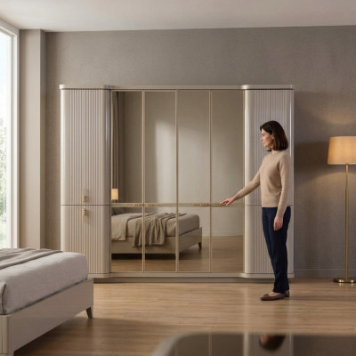 Beige kledingkast Kapstok Slaapkamer Houten kast Meubels