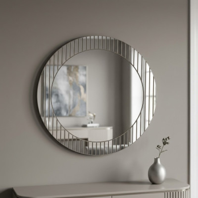 Grijze ronde spiegel Designer gangspiegel Moderne decoratiespiegel Luxe meubels