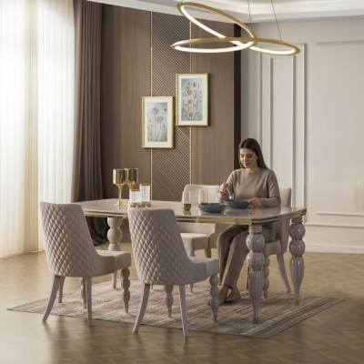 Beige eettafel Luxe houten tafel Design eetkamermeubels Nieuw