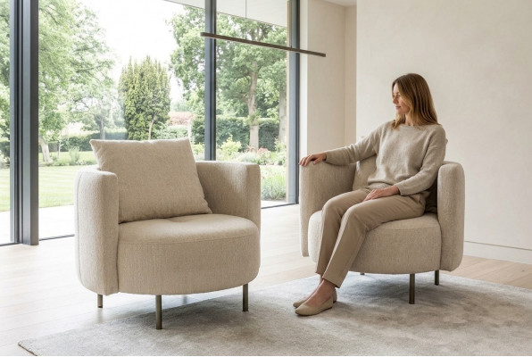 Beige textiel fauteuil ontwerper clubfauteuil cocktails fauteuil gestoffeerde meubels