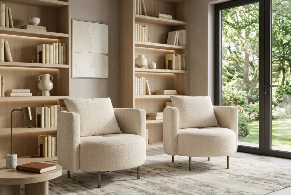 Beige textiel fauteuil ontwerper clubfauteuil cocktails fauteuil gestoffeerde meubels