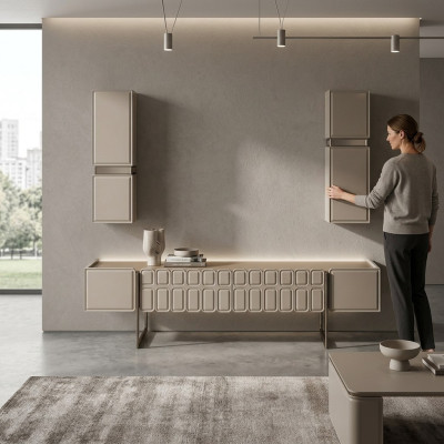 Moderne woonkamer houten meubels Designer TV-kast x2 Wandplanken 3-delige set