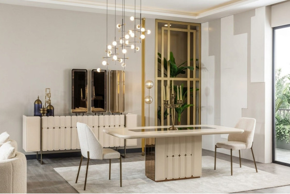 Witte Edle Eetkamergroep Designer Roestvrijstalen Tafel Luxe x6 Stoelen