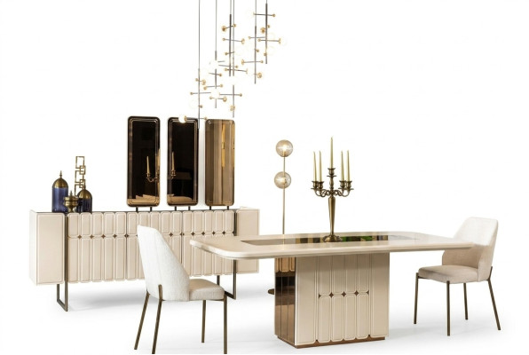 Witte Edle Eetkamergroep Designer Roestvrijstalen Tafel Luxe x6 Stoelen