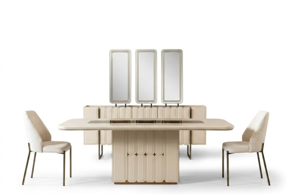 Modern wit eetkamerset Eettafel Dressoir Stoelen x3 Spiegel 9-delig