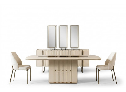 Modern wit eetkamerset Eettafel Dressoir Stoelen x3 Spiegel 9-delig