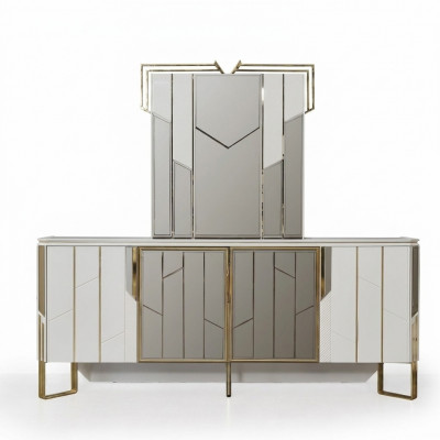 Luxe dressoir met spiegel commode kast hout wit ontwerp