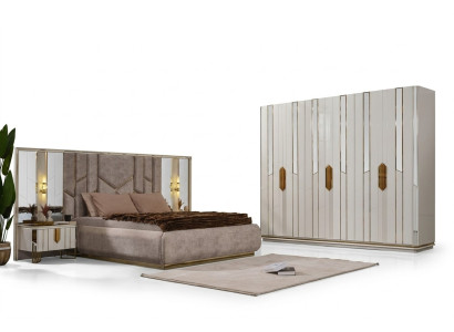 Complete slaapkamer met tweepersoonsbed, kast en nachtkastjes. Wit, 4-delig.