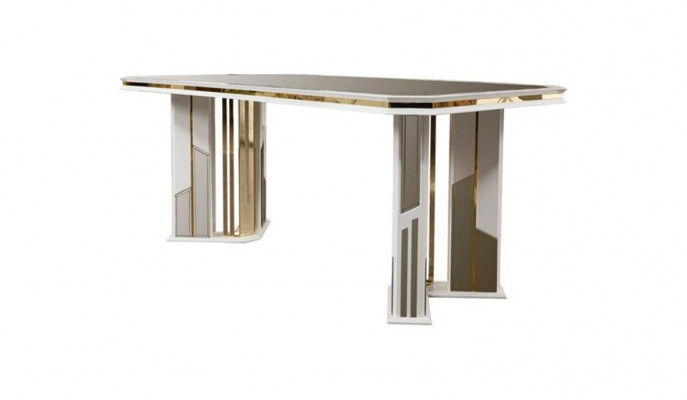 Luxe eetkamerset, eetgroep, eethoek, eettafel, stoelen in beige, 7-delig.