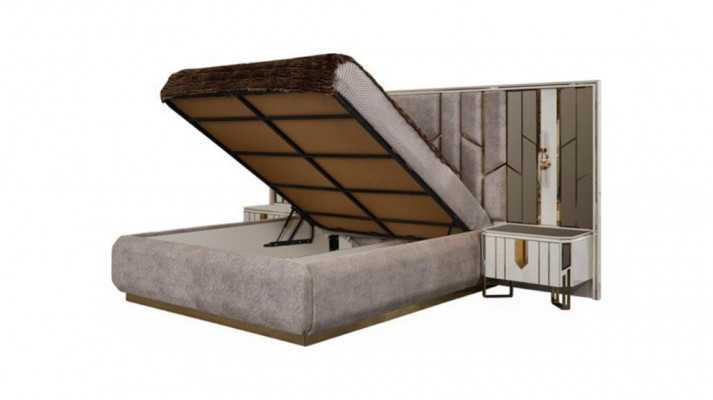 Slaapkamer tweepersoonsbed set Bed Nachtkastjes 3-delig Beige Luxe