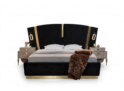 Slaapkamer tweepersoons bed set bed nachtkastjes 3-delig luxe zwart