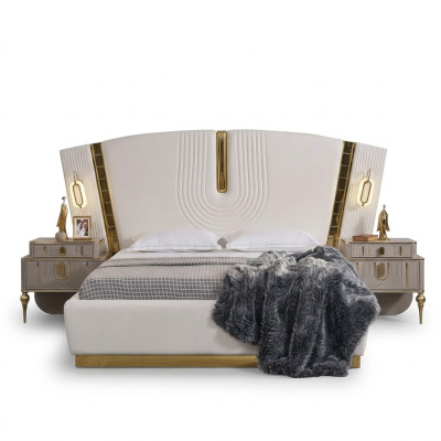 Slaapkamer tweepersoonsbed set bed nachtkastjes wit 3-delig luxe