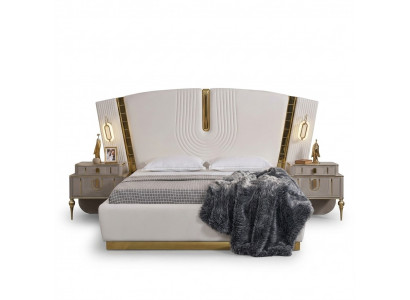 Slaapkamer tweepersoonsbed set bed nachtkastjes wit 3-delig luxe