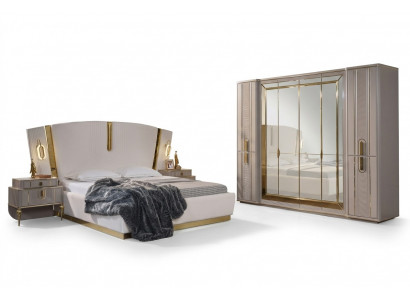 Tweepersoonsbed set Slaapkamer Bed Nachtkastjes 4-delig Beige Kast