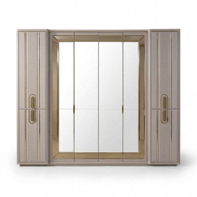 Luxe kledingkast houten kast garderobekast met spiegel Beige