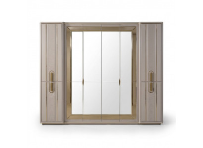 Luxe kledingkast houten kast garderobekast met spiegel Beige