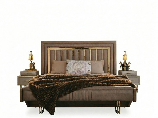 Complete slaapkamermeubels Tweepersoonsbed Bed Nachtkastjes Beige 3-delig