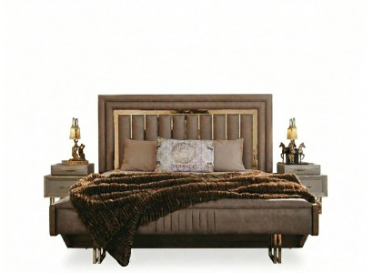 Complete slaapkamermeubels Tweepersoonsbed Bed Nachtkastjes Beige 3-delig