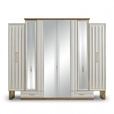 Garderobekast Luxe kledingkast Houten kast met spiegel Beige