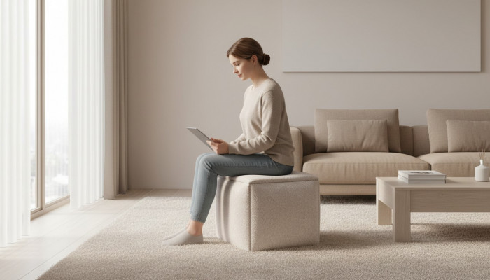 Voetenbank Zitkruk Beklede kruk Stoffen kruk Beige Make-up kruk Modern