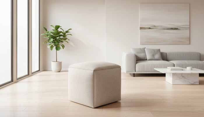 Voetenbank Zitkruk Beklede kruk Stoffen kruk Beige Make-up kruk Modern