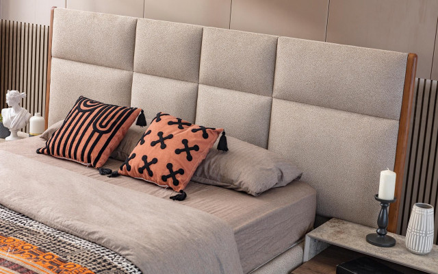 Tweepersoons slaapkamer bed nachtkastjes Grijs set van 3 st. Bedlade