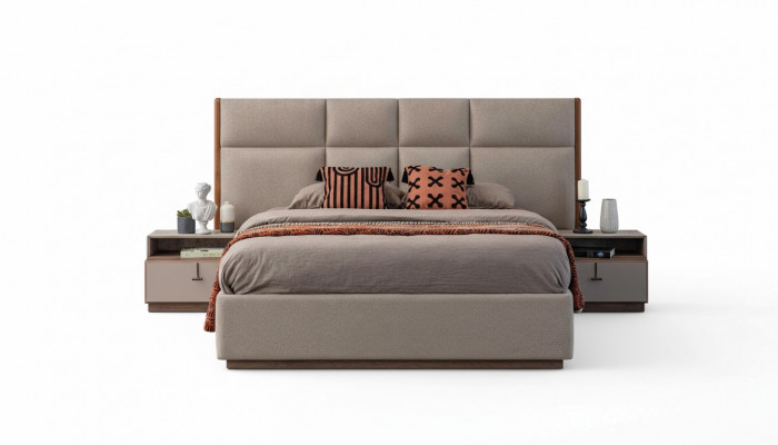 Tweepersoons slaapkamer bed nachtkastjes Grijs set van 3 st. Bedlade