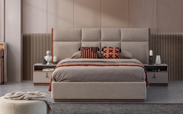 Luxe slaapkamermeubilair tweepersoonsbed nachtkastjes grijs 6-delige kast bed