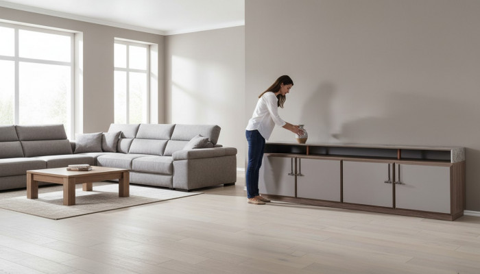 Sideboard TV-standaard RTV Lowboard Grijs Woonkamer Houten Tafel Kast