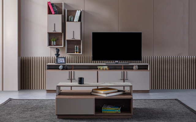 TV-standaard, wandkasten, dressoir, TV-meubel, grijs, houten woonkamer