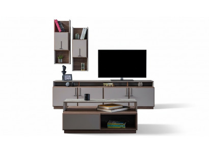 Groep woonkamer TV-standaard wandkasten laagbord grijs salontafel 3-delig