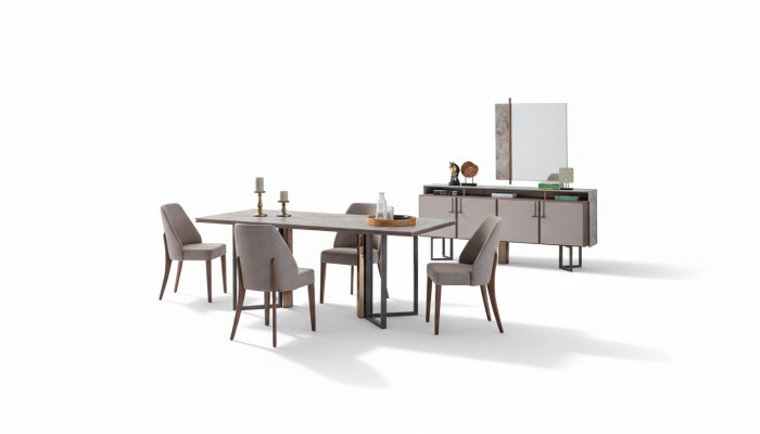 Eetgroep Eethoek Eettafel Stoelen Hout Grijs Eetkamer 9-delig Dressoir