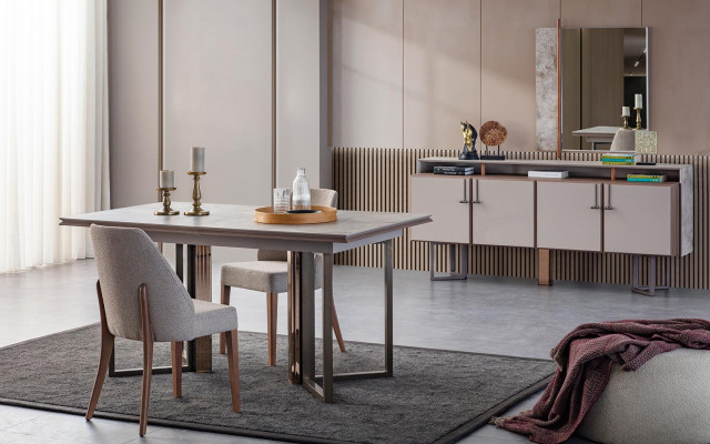 Set eetkamer eetgroep eethoek eettafel stoelen hout grijs 7-delig.