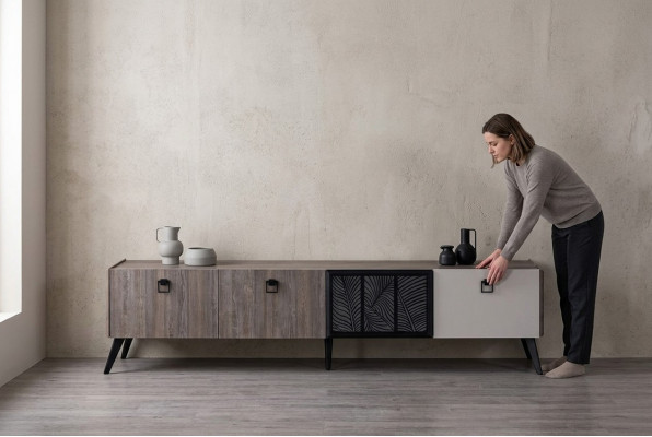 Dressoir woonkamer tv-standaard RTV laag sideboard kast hout grijs commode