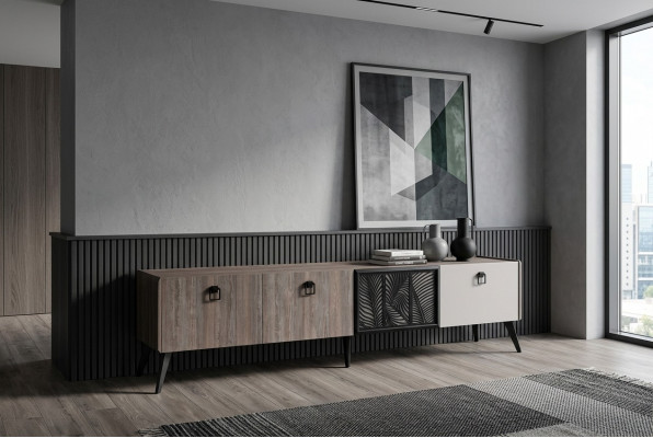 Dressoir woonkamer tv-standaard RTV laag sideboard kast hout grijs commode