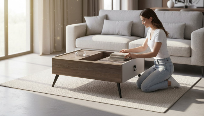 Salontafel Bijzettafel Houten Koffietafel Grijs Woonkamer