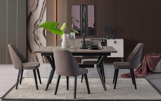 Eetgroep Eethoek Eettafel Stoelen Hout Grijs Eetkamer 9-delig Dressoir