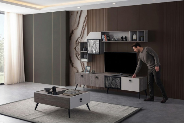 Groep woonkamer tv-standaard wandkasten lowboard Grijs salontafel 3-delig
