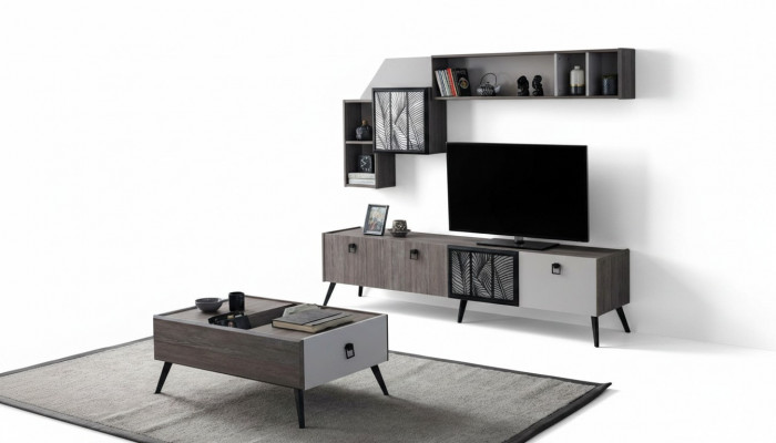 Groep woonkamer tv-standaard wandkasten lowboard Grijs salontafel 3-delig