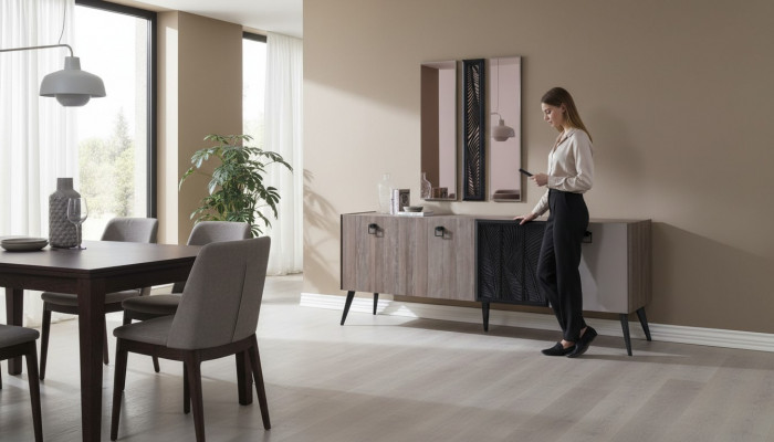 Dressoir met spiegel groep houten kast kast eetkamer