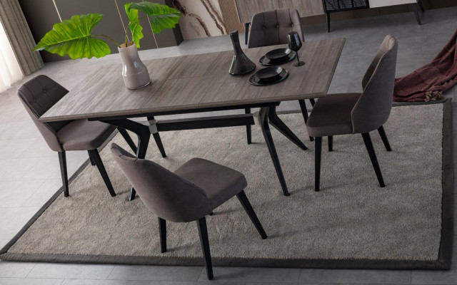 Eethoek set Eetkamer Eetgroep Eettafel Stoelen Hout Grijs 7-delig